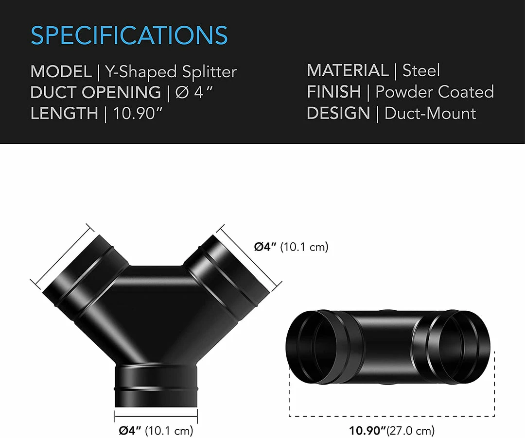 Brand new โค๏ธ AC Infinity | Steel 3-Way Duct Splitter | 4 INCH ๐ 2 AC Infinity | Steel 3-Way Duct Splitter | 4 INCH