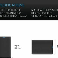 AC Infinity | Pre-Filter Cloth For Inline Carbon Filter | 4-INCH, 2-PACK