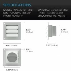 Ventilation & CO2 AC Infinity | Wall Mount Duct Shutter | 6-Inch, White Steel
