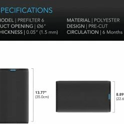 AC Infinity | Pre-Filter Cloth For Inline Carbon Filter | 6-INCH, 2-PACK Ventilation & CO2