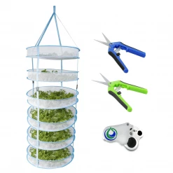 Happy Hydro | Trimming & Drying Kit | 6-Tier Drying Rack Bundle | Trimming Scissors | LED Loupe Harvest & Essentials