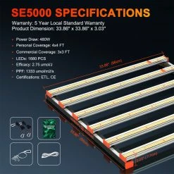 Spider Farmer® | SE5000 LED Grow Light | 480W | 3’ X 3’
