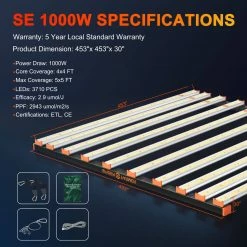 Grow Lights Spider Farmer® | SE1000W CO2 LED Grow Light | 1000W | 5' X 5'