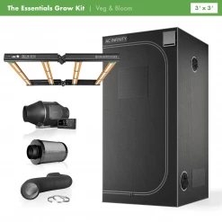 Happy Hydro Grow Tent Kits 'The Essentials' Grow Kit | ROI-E420 LED Light | AC Infinity Tent & Ventilation | 3โ X 3โ